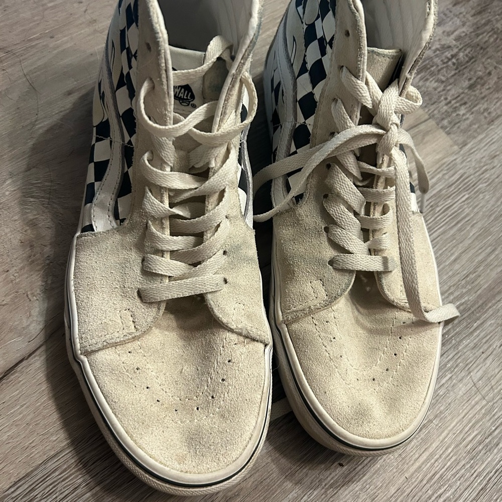 Vans Checkered High-Top Sneakers - Cream and Navy